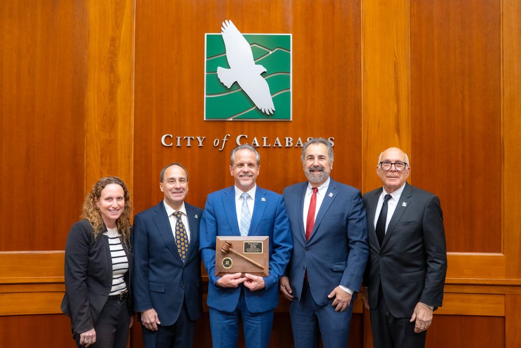 The City of Calabasas held their annual reorganization on Wednesday evening.

Outgoing Mayor Peter Kraut was honored for his tenure, and incoming mayor James Bozajian was sworn in. This is Bozajian’s seventh term as mayor. Councilmember Ed Albrecht was nominated as Mayor Pro Tem. 

The board will remain in place, as shown, with Councilmembers Alicia Weintraub, James Bozajian, Peter Kraut, David Shapiro and Ed Albrecht.